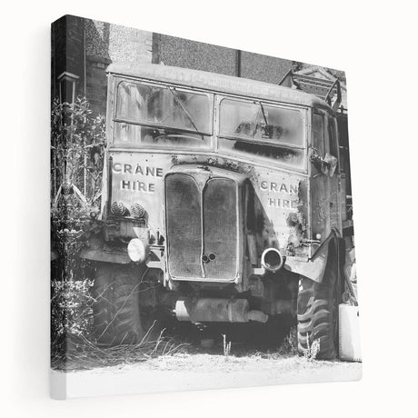 Large canvas print of a derelict building in muted gray and blue tones, suitable for kitchen wall art.