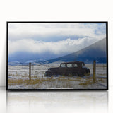 Large abstract wall art featuring a mid-century modernist style with black and gray tones on a framed acrylic print.