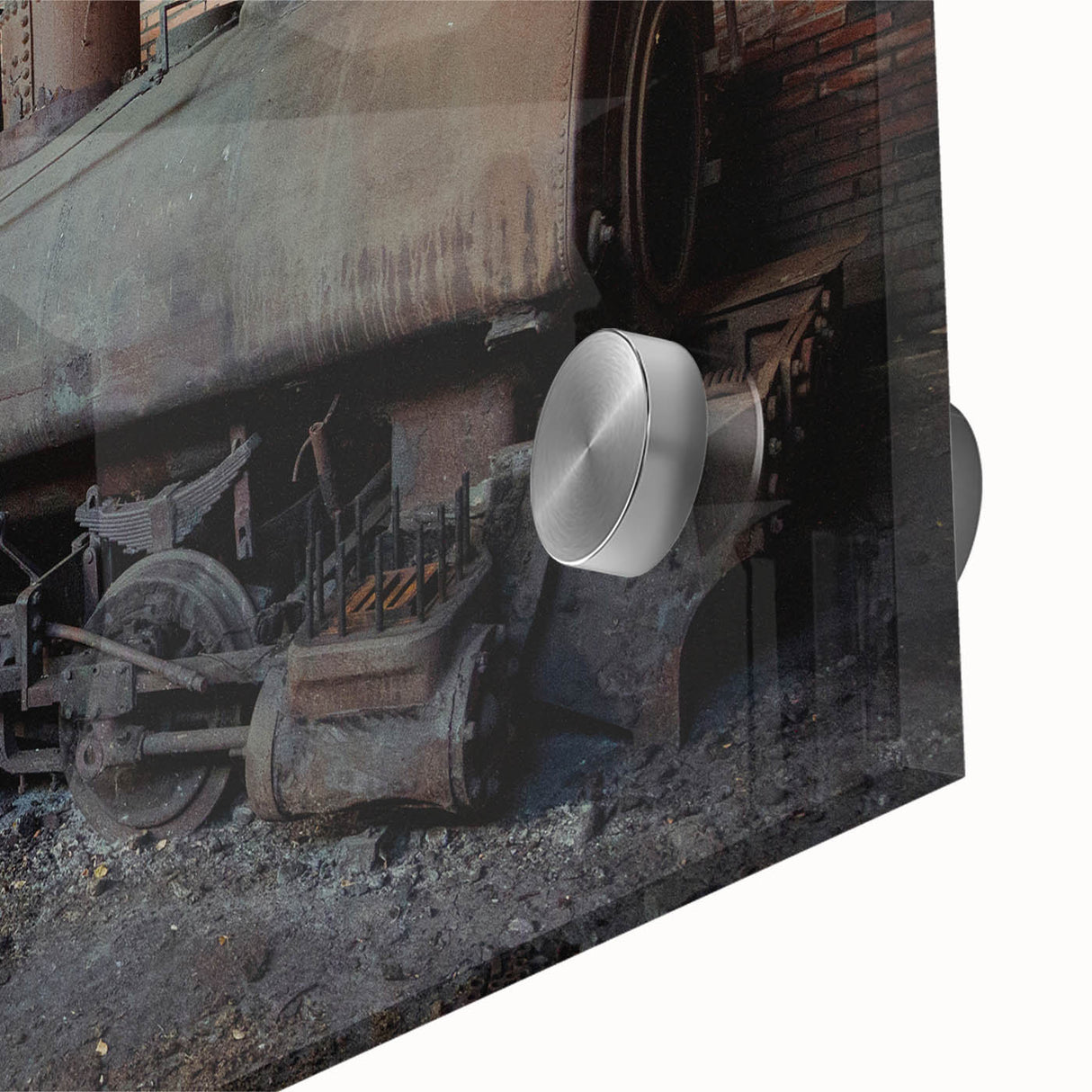 Large abstract wall art in muted earth tones on acrylic, depicting mid-century modernist design.