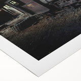 Art deco poster featuring a monochrome architectural design on a rolled canvas.