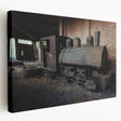 Large art on stretched canvas depicting an abstract cityscape in muted gray and blue tones, ideal for kitchen wall art.