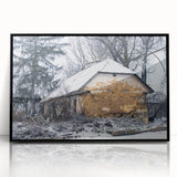 Large abstract wall art featuring geometric shapes in muted earth tones, framed in black acrylic.