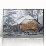 Mid-century modernist art depicting a geometric abstract design in muted grays and silvers, acrylic framed.