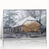 Art deco poster featuring a monochrome architectural design on a white acrylic framed print.