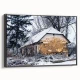 Black and white framed canvas featuring a vintage landscape painting, ideal for bedroom decor.