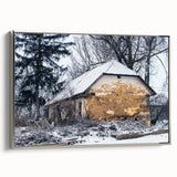 Framed canvas depicting a vintage-style landscape painting with a mix of colorful and black elements.