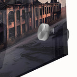 Large abstract wall art featuring a mid-century modernist design in muted browns and grays on acrylic glass.