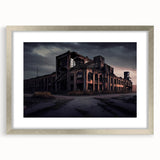 Textured abstract art print in muted gray and blue tones, displayed in a silver frame with mat.