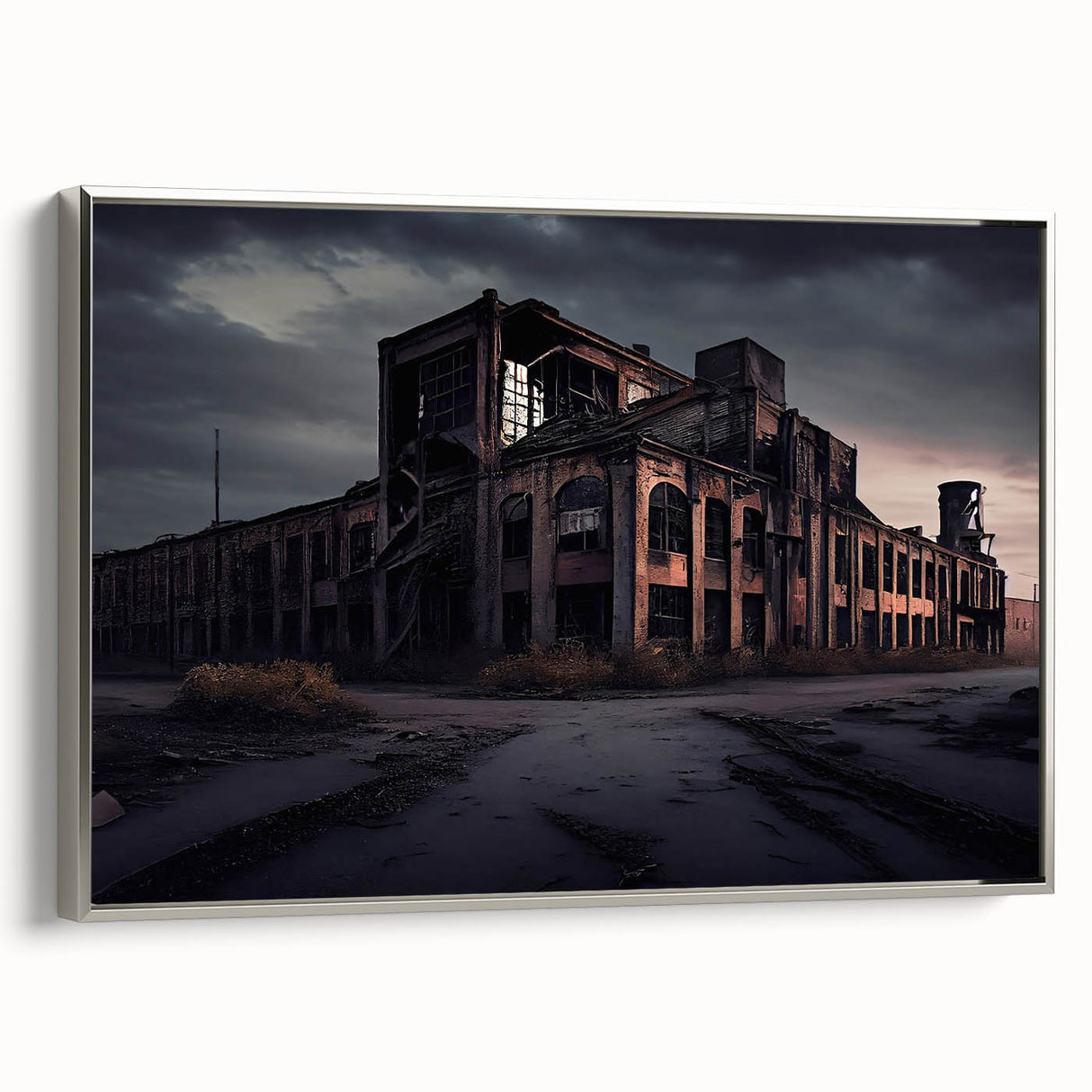 Framed canvas of a vintage-style landscape painting in black and white, ideal for bedroom wall art.