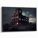 Large art featuring a black and white landscape painting on a framed canvas, suitable for bedroom decor.