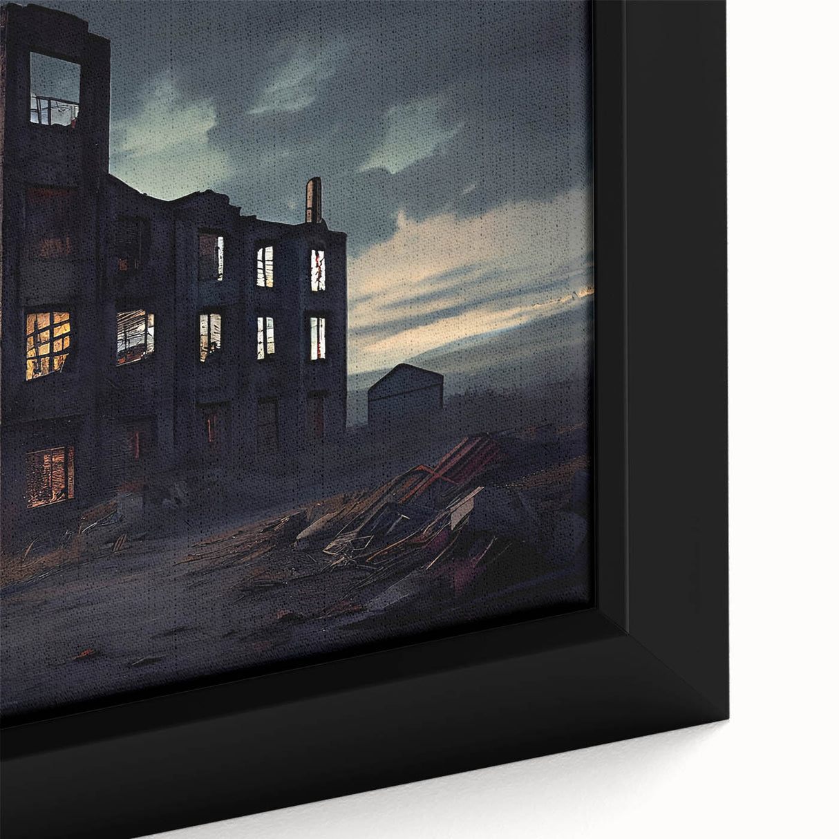 Close-up of extra large black wall art featuring a textured, colorful abstract design on framed canvas.