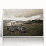 Art deco poster featuring a geometric architecture design in muted gray and white tones, acrylic print framed in white.