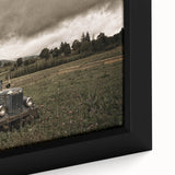 Close-up of extra large black wall art on framed canvas, featuring vibrant, textured abstract design.