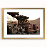 Extra large abstract art print featuring textured designs in muted earth tones, framed in gold, ideal for living room decor.