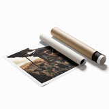 Extra large rolled print of a floral design in muted green and pink tones, suited for classy bathroom wall art.