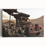 Black and white photo of a derelict building on stretched canvas, ideal for kitchen wall art.