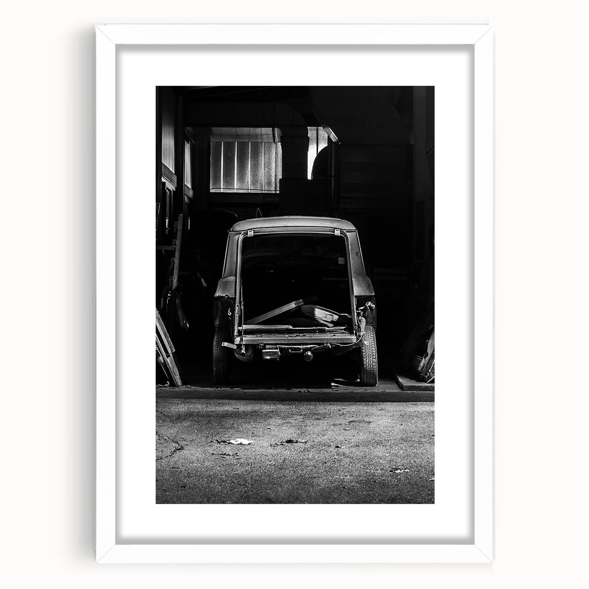 Abstract art print featuring a blend of muted grays and blues on a framed canvas, ideal for dining room decor.