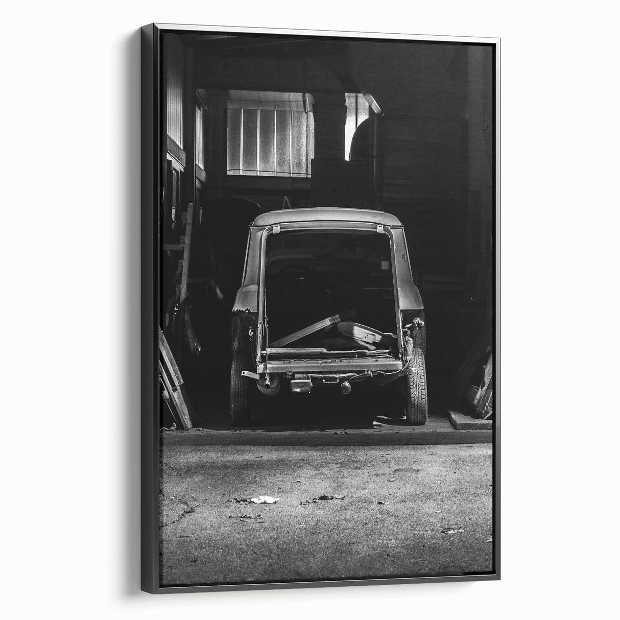 Black and white framed canvas featuring a vintage architectural landscape, suitable for bedroom decor.