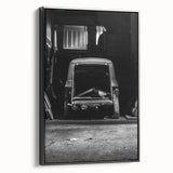 Black and white framed canvas featuring a vintage architectural landscape, suitable for bedroom decor.