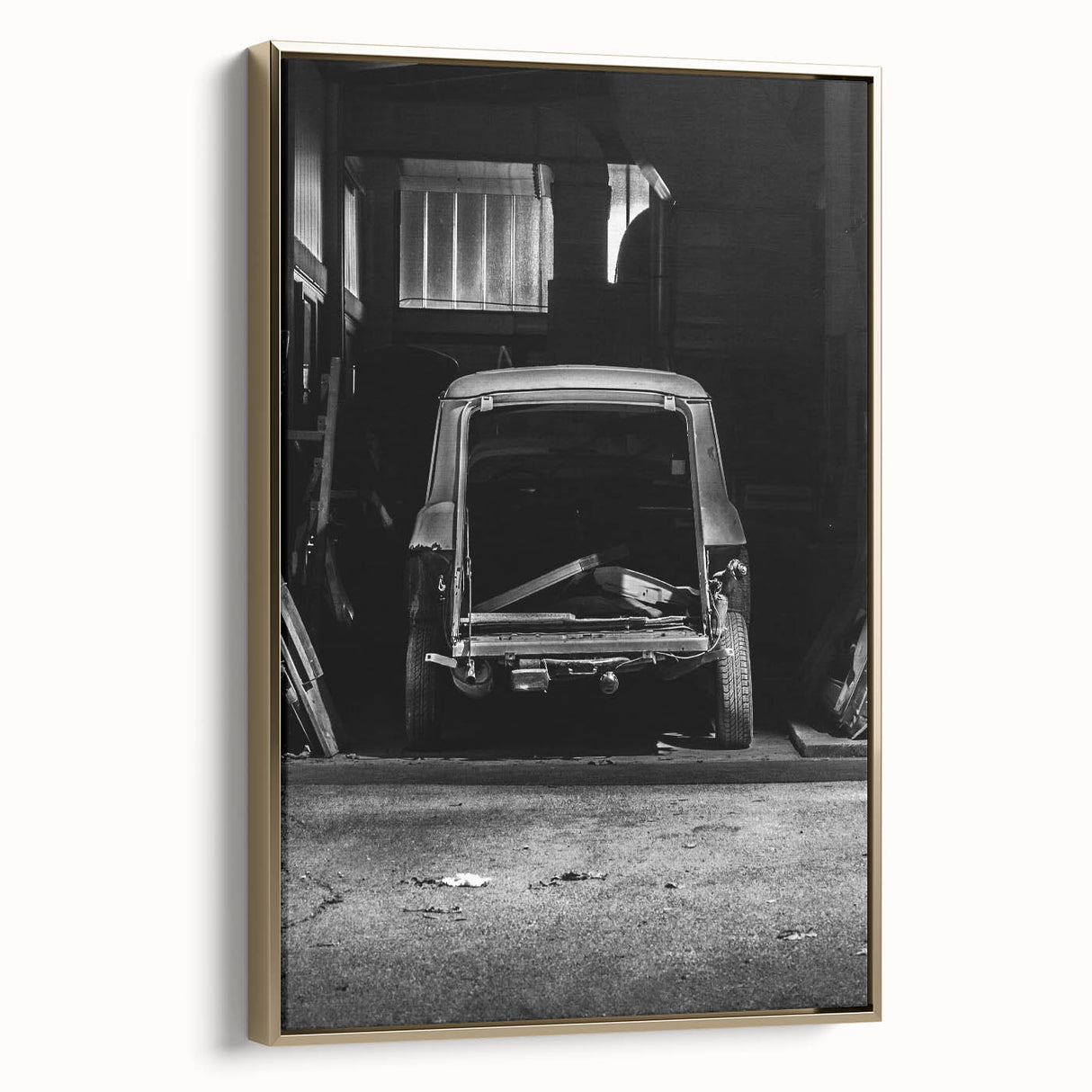 Framed canvas featuring a black and gold vintage landscape painting, suitable for bedroom wall art.