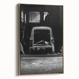 Framed canvas featuring a black and gold vintage landscape painting, suitable for bedroom wall art.