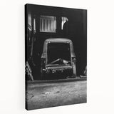 Large canvas print of a derelict building in muted gray tones, suitable for kitchen wall art.