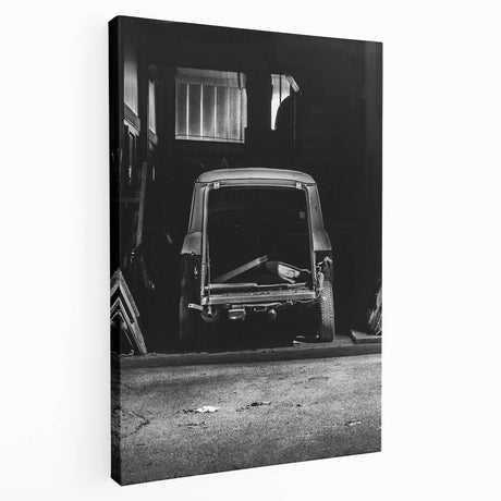 Large canvas print of a derelict building in muted gray tones, suitable for kitchen wall art.