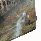 Large abstract wall art in mid-century modernist style, featuring dynamic shapes in earth tones on acrylic glass.