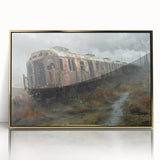 Large art print of a mid-century modernist abstract design in gold and black tones on acrylic.