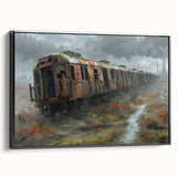 Black and white framed canvas featuring a vintage-style landscape painting, ideal for bedroom wall decor.