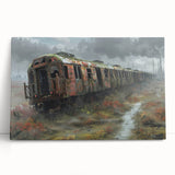 Large black and white stretched canvas of a derelict building, ideal for kitchen wall art.