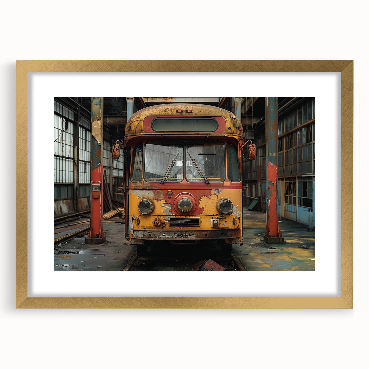 Extra large abstract art print featuring textured, overlapping circles in earth tones on a gold-framed canvas.
