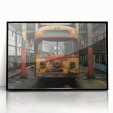 Large abstract wall art featuring a mid-century modernist design in muted earth tones on a framed acrylic panel.