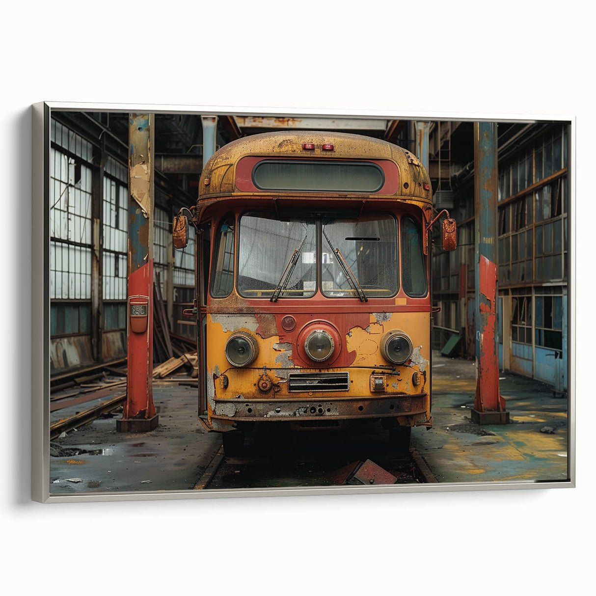Framed canvas featuring a vintage landscape painting with muted black and colorful accents, ideal for living room decor.