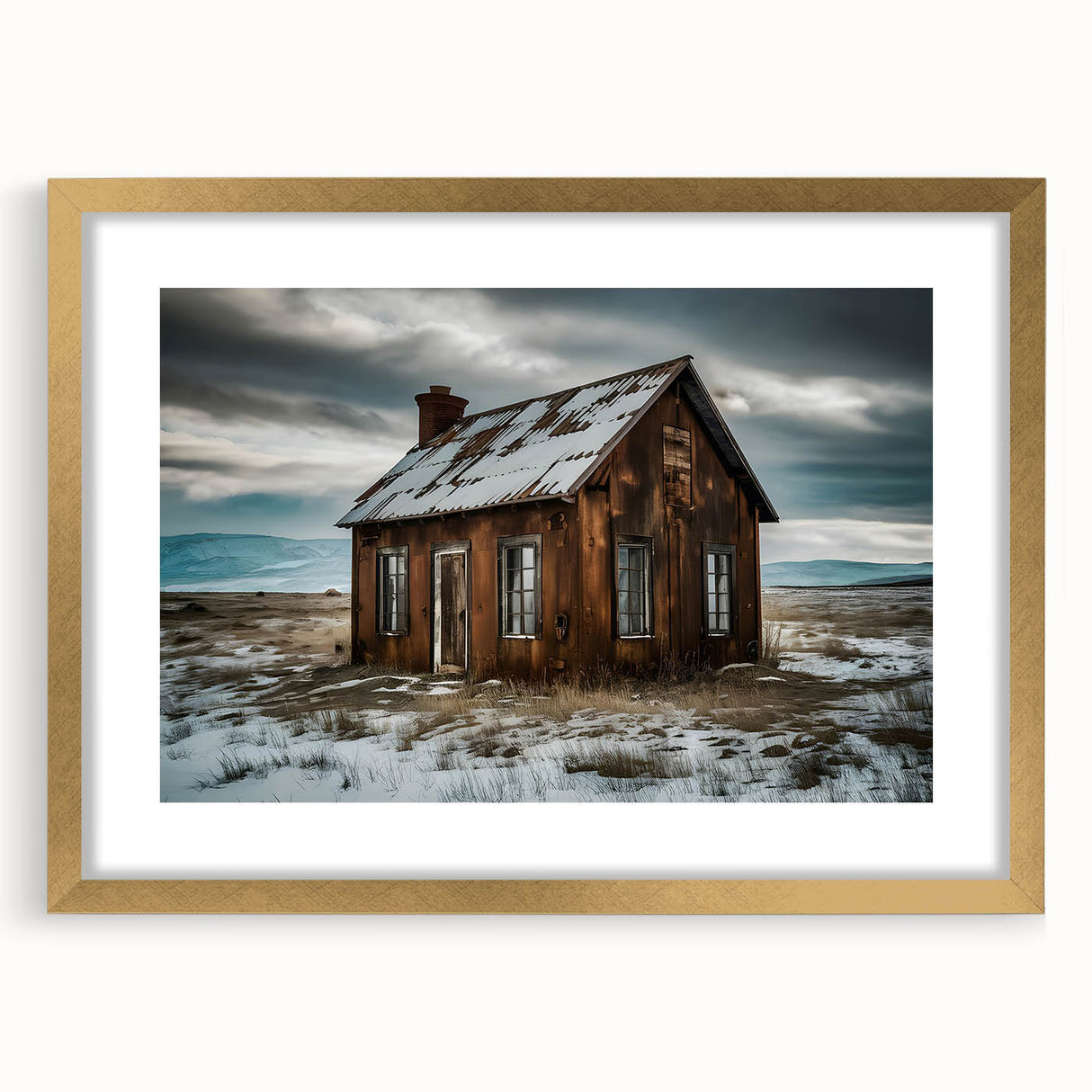 Extra large abstract art print featuring textured design in muted earth tones, framed in gold, ideal for living room decor.