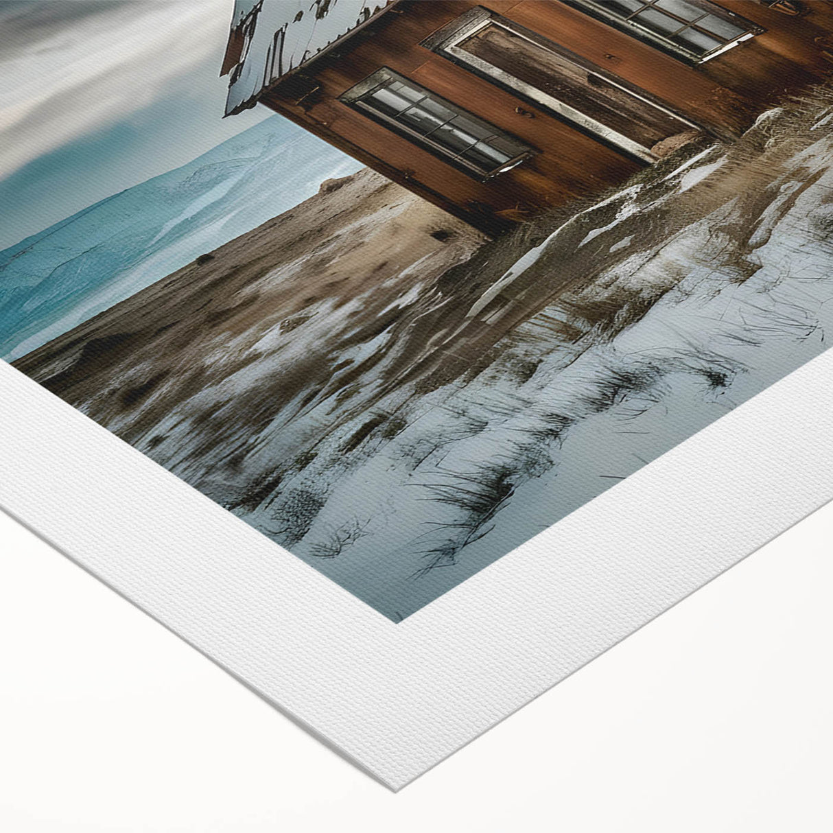 Art Deco poster of a stylized building in muted gold and teal, rolled canvas, ideal for nursery wall art.