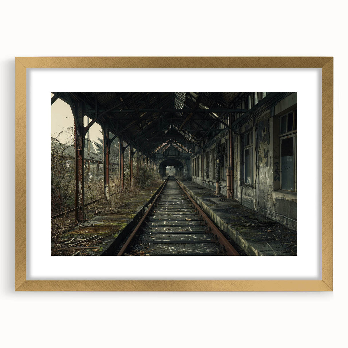 Extra large abstract art print featuring textured design in neutral hues, framed in gold, ideal for living room decor.