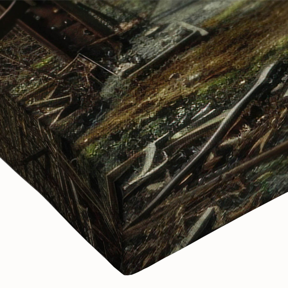 Black and white landscape art painting on stretched canvas, depicting an abandoned building, ideal for bedroom wall decor.