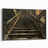 Black and white vintage poster art of a derelict landscape on framed canvas, ideal for bedroom wall decor.