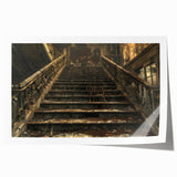 Extra large rolled print of a derelict building in muted gray tones, suitable for art wall dining room.
