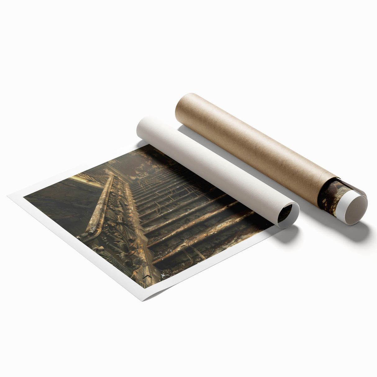 Extra large rolled print of a floral art design in muted earth tones, ideal for classy bathroom wall art.
