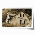 Extra large rolled print of a derelict building in muted gray tones, ideal for art wall dining room decor.