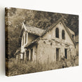 Large canvas print of a derelict building in muted brown and gray tones, suitable for kitchen wall art.