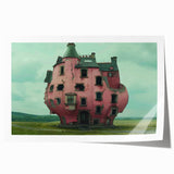 Extra large rolled print of a derelict building in muted gray tones, suitable as art wall for dining room or bathroom.