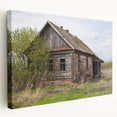 Large canvas print of a derelict building in muted gray tones, suitable for kitchen wall art.