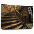 Large abstract wall art on acrylic, featuring a blend of derelict architectural designs in muted gray tones.