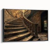 Framed canvas featuring a vintage poster of a black and white derelict building, suitable for bedroom wall art.