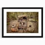 Extra large abstract art print featuring colorful, textured brush strokes on a black framed canvas.