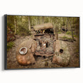 Black and white framed canvas featuring a vintage-style landscape painting, ideal for bedroom wall decor.
