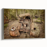 Framed canvas landscape art painting featuring a vintage black and colorful derelict building, ideal for modern office decor.